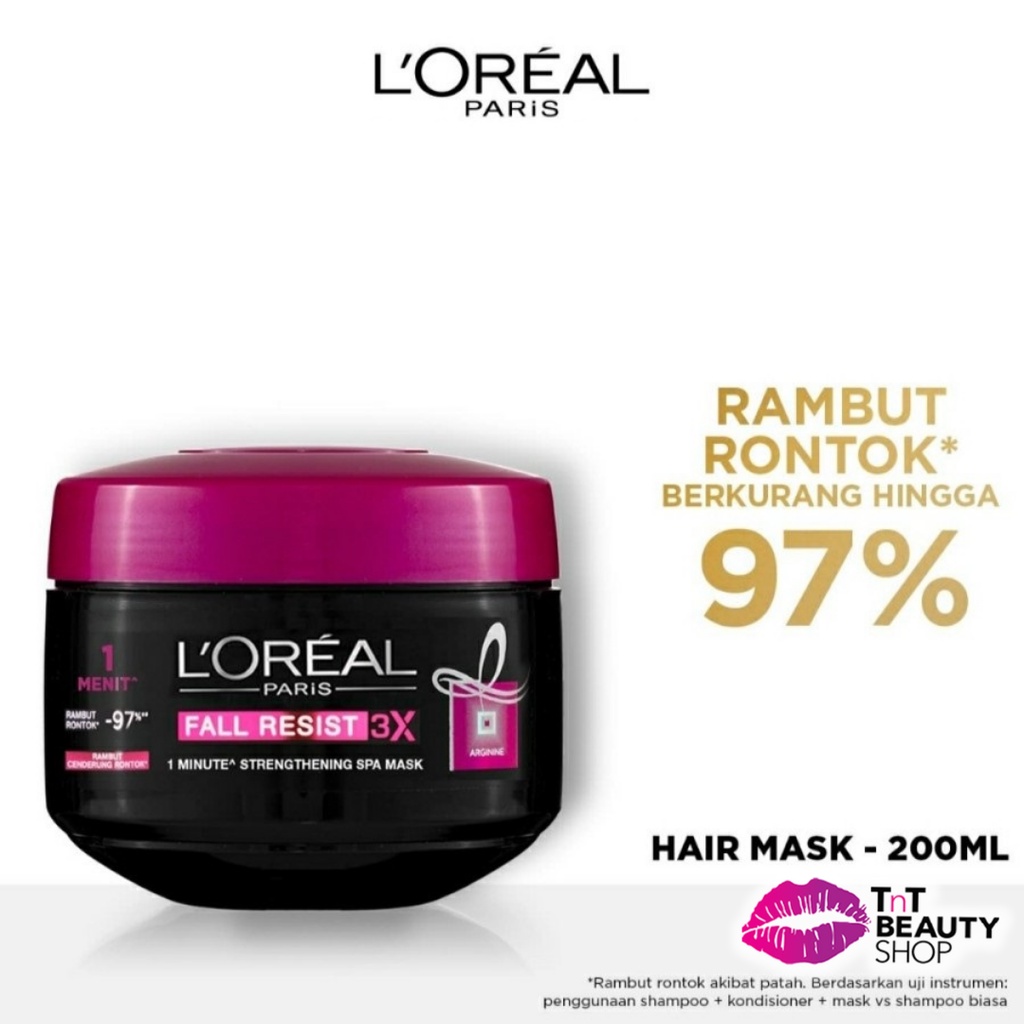 L'Oreal Paris Fall Resist 3X Hair Mask Hair Care 200 ml (Perawatan Untuk Rambut Mudah Patah) - LOREAL Masker Rambut