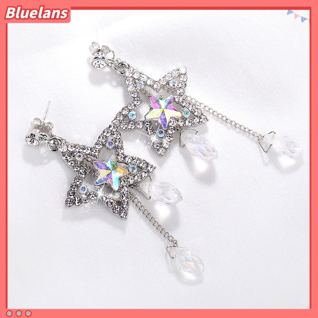 Anting Stud Rantai Rumbai Juntai Cubic Zirconia Inlaid Bentuk Bintang Untuk Wanita