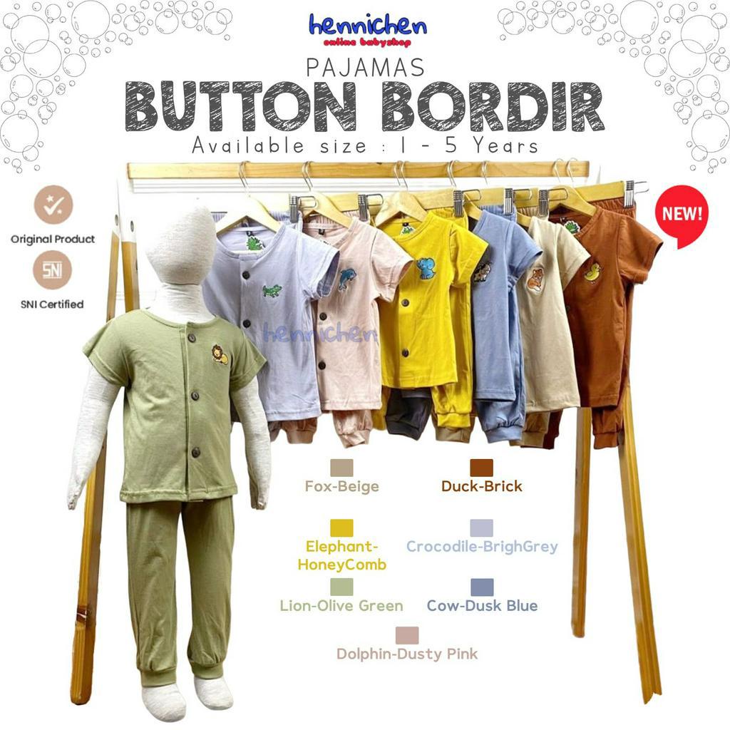 PAJAMAS BUTTON BORDIR SETELAN BAJU TIDUR ANAK BAJU PENDEK CELANA PANJANG ANAK 1-5 TAHUN PNP