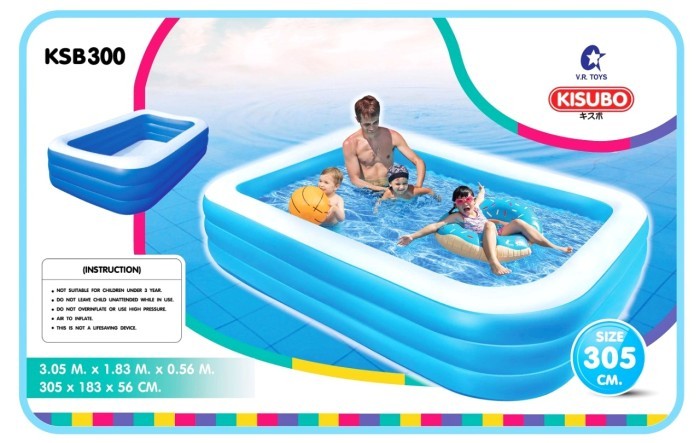 COD Kolam Renang Anak Kisubo 305 x 183 x 56 cm - 3 Ring Pool Mainan anak laki laki perempuan