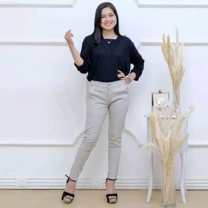 CELANA CHINO WANITA / CELANA KERJA WANITA /CELANA KAIN /CELANA BAHAN WANITA / CELANA KANTOR FORMAL HITAM GREY NAVY CREM PREMIUM