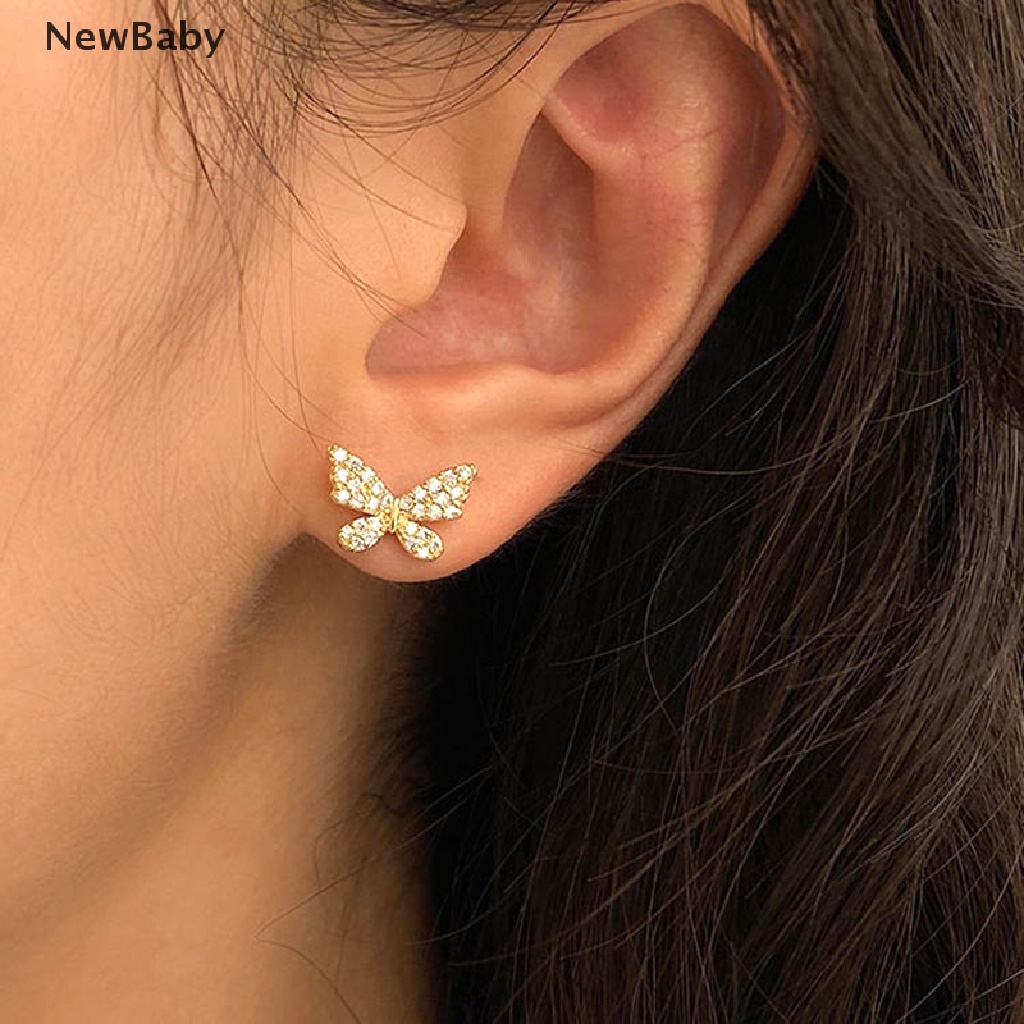 NewBaby Korean Elegant Rhinestone Butterfly Stud Earring With Metal Chain For Women Girl ID