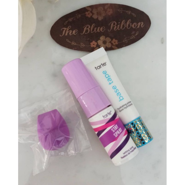 TARTE GET READY TRAVEL SET (STAY SPRAY SETTING SPRAY , BASE TAPE HYDRATING PRIMER , BLENDING SPONGE)