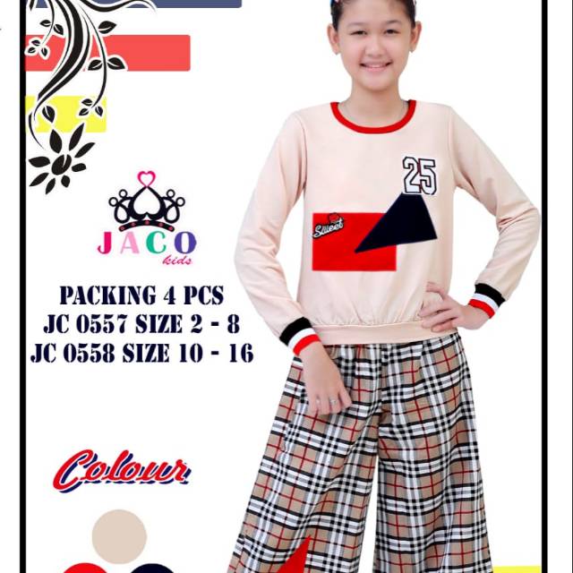 Setelan anak tanggung jaco, baju atas bawah anak perempuan, baju stelan anak perempuan