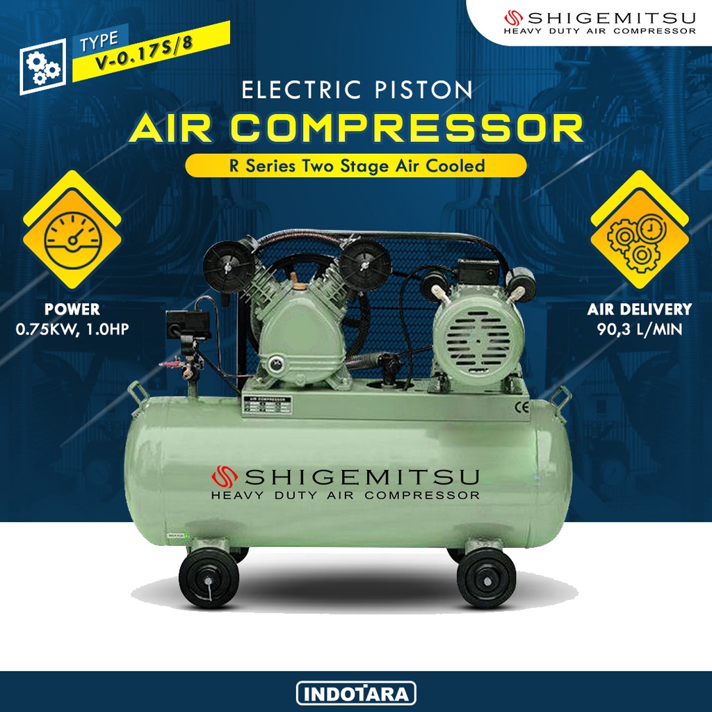 Kompresor Angin Listrik 1HP/ 8 Bar 60L Shigemitsu V-0.17S/8