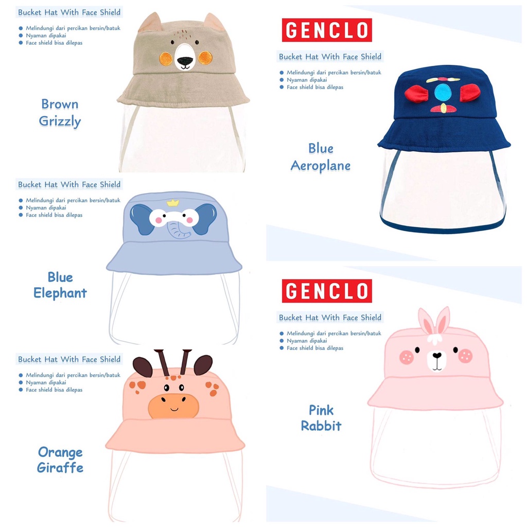 Genclo - Topi Bucket Face Shield Anak / Topi Motif / Topi Bayi Karakter