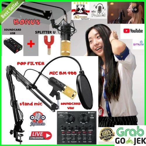 PAKET LENGKAP RECORDING KAROKE KEKINIAN TERKINI BM 800 CONDENSER SOUNDCARD MIC MICROFON BM-900 PENYI