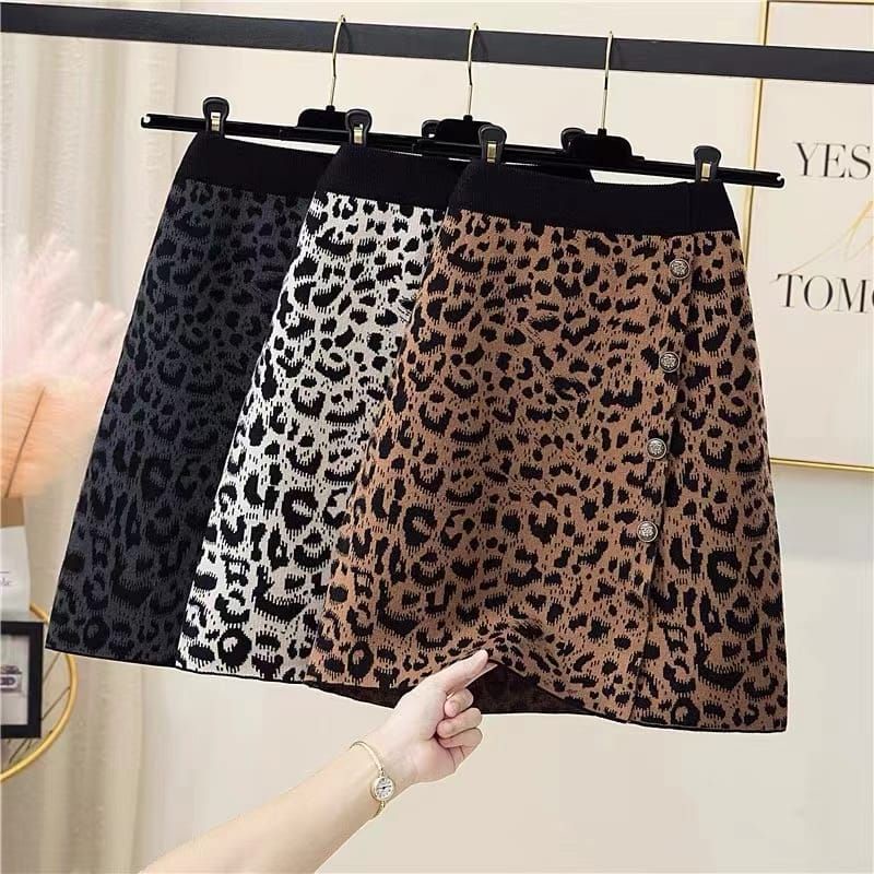 BAWAHAN ROK MINI RAJUT MOTIF LEOPARD/MACAN PREMIUM IMPORT