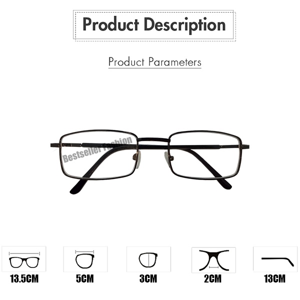 Kacamata Baca Frame Besi Lensa Plus Pria Dan Wanita Warna Abu Gun Rabun Dekat Model Kotak ukuran +1.00 s/d +3.00 NOCASE