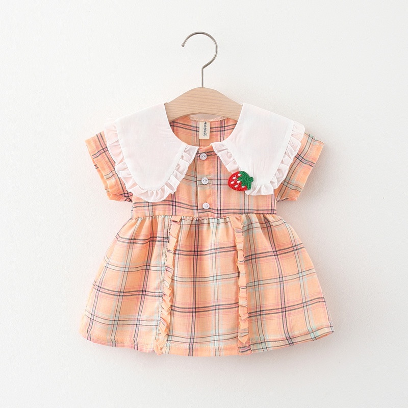 (0-3Tahun) QZ-34 Dress anak perempuan/Gaun kerah besar gaya JK dengan telinga kayu Fashion Anak Impor（4）