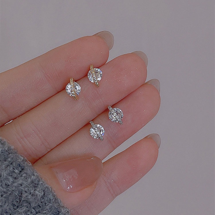 Anting Stud Zircon Berlian Imitasi Bahan S925 Sterling Silver Lapis Emas Gaya Retro Punk Korea Untuk Wanita
