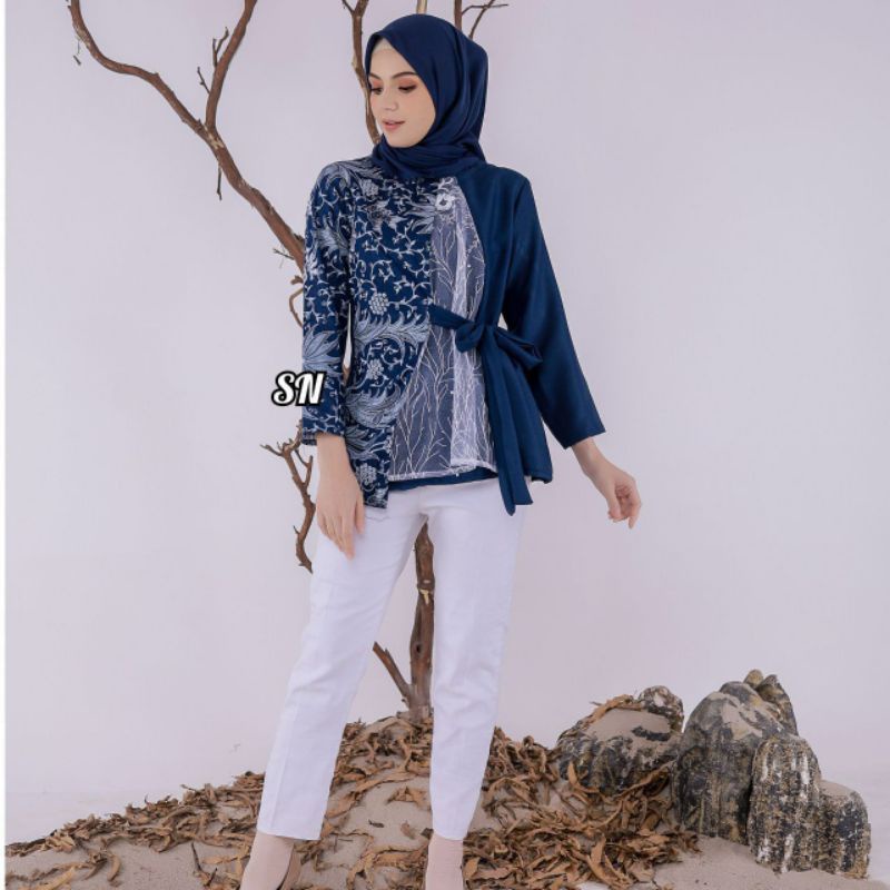 tey-17 Batik wanita ASJ SA HRB026 Kenongo Kemeja Tosca Pendek