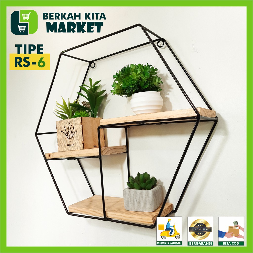 [COD] Rak Dinding Besi Minimalis Dekorasi Dinding Hiasan Dinding Ornamen Ruang Tamu Hexagon [RS-6]