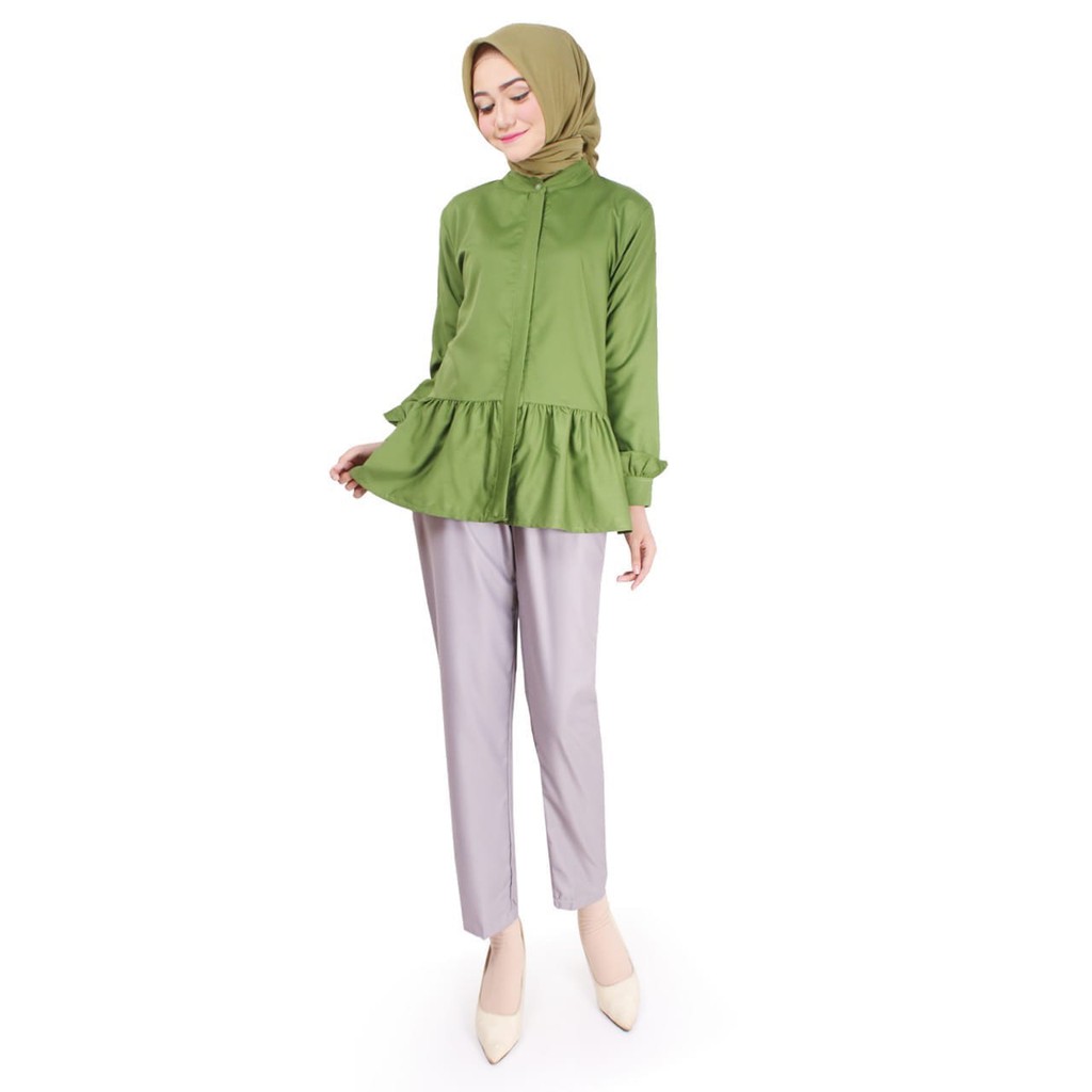 Baju Atasan Blouse Muslim Wanita Bahan Katun / Labbishka Kanaya hijau lime