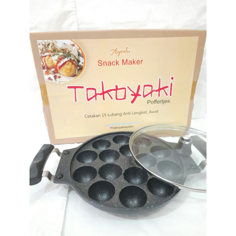 Cetakan Takoyaki Marble Teflon 15 Lubang Snack Maker Poffertjes Tebal