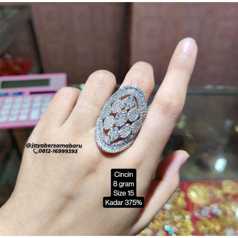 Cincin emas putih size 15 kadar 375%