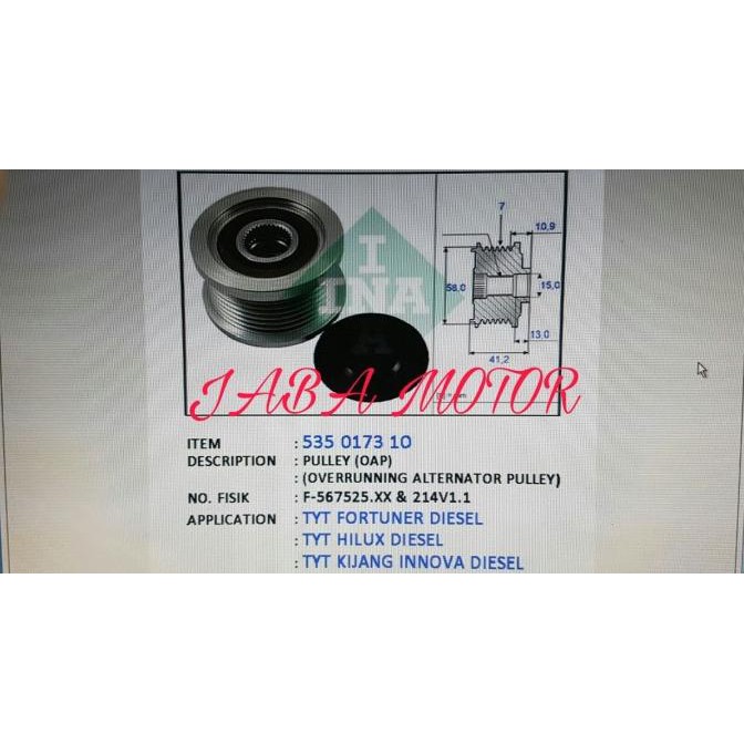 Pulley Altenator-Pulley Dinamo Amper Innova-Fortuner-Hilux Deisel