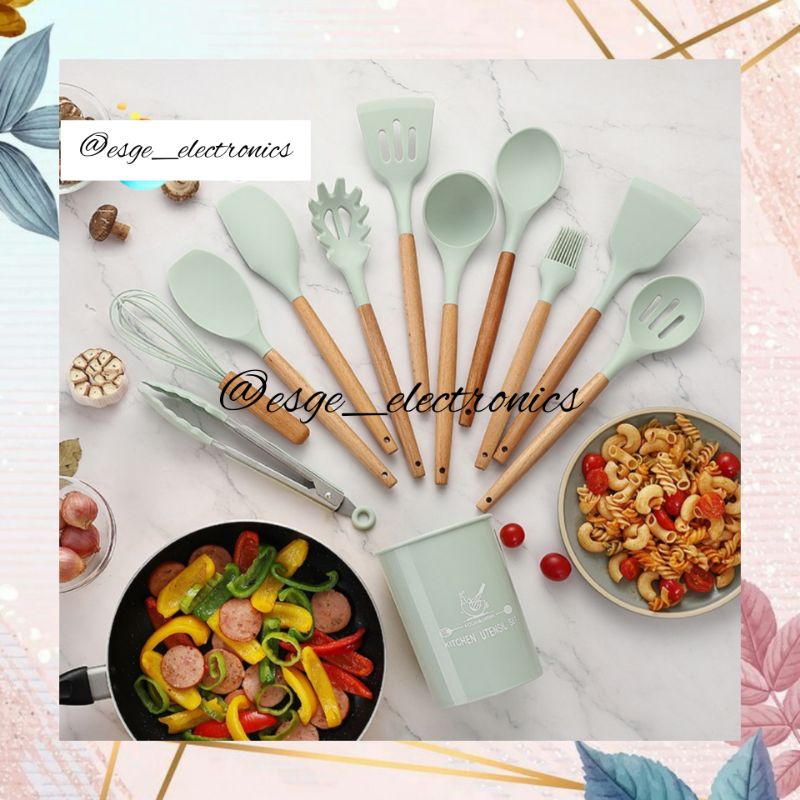 ESGE SET ALAT MASAK SUTIL SPATULA SILIKON 10 IN 1 SET TAHAN PANAS SET ALAT DAPUR MASAM TUMIS SODET SILIKON PERALATAN MASAK SILIKON BPA FREE SENDOK SET KITCHEN UTENSIL SET PERLENGKAPAN MASAK UNIK SPATULA SILICONE ALAT MASAK LENGKAP SENDOK MASAK BRUSH