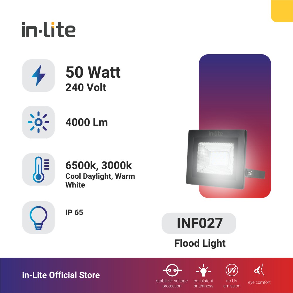 InLite LED Lampu Sorot Flood Light Outdoor INF027 10-100 watt