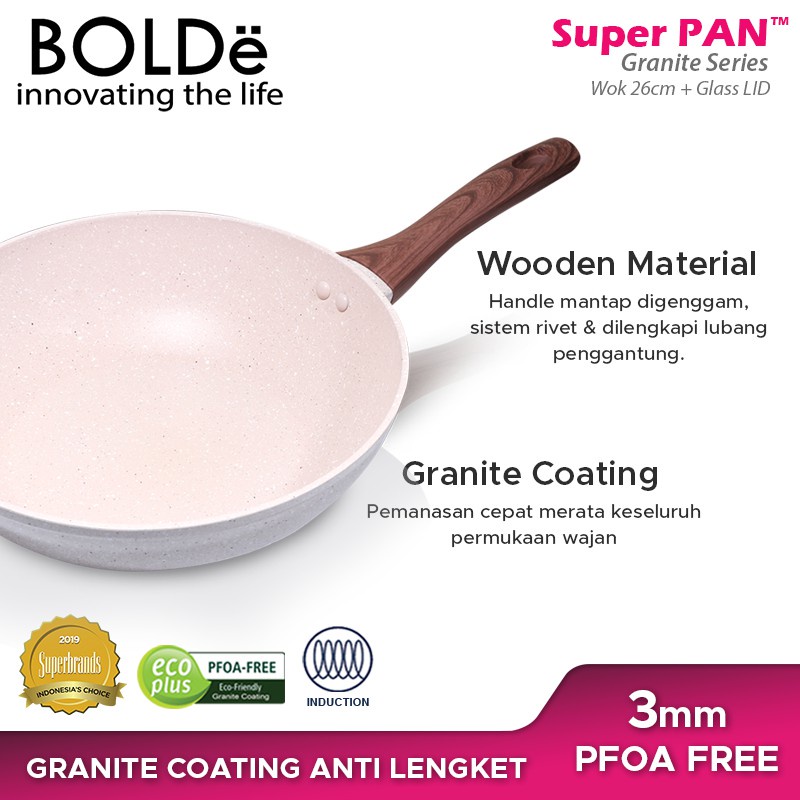 Wajan Tutup Kaca BOLDe Super Pan Wok Pan Granite 26 CM + LID