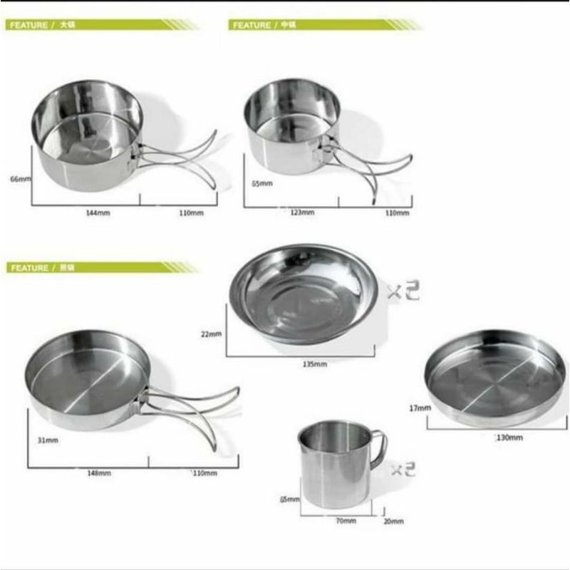 Nesting isi 8 alat masak portabel pan set stainless camping outdoor