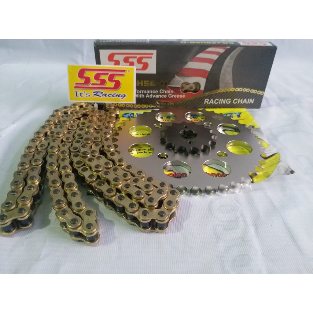 Gear Set SSS 415 Dan Rantai Gold SSS HSBT Satria Fu 150 2002 sd 2012( Fu Old),Satria Fu 2013 Barong,