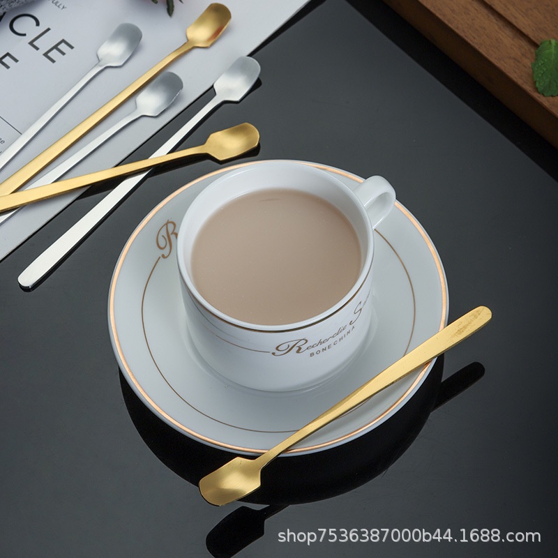 COD★ Sendok Makan stainless Steel 304 KoreaTeh Kopi Set Tea Spoon Mewah Sendok Sekop Es Krim Penutup Pengadukan Pegangan Panjang Kebutuhan Sehari-hari Bayi Sendok Garpu Murah Import Ready Stock