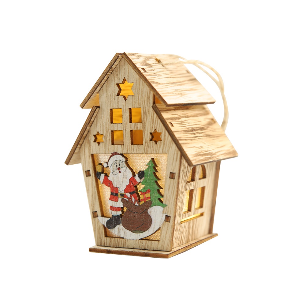 Hiasan Natal Rumah Kayu Lampu Christmas Hiasan Pohon Natal Wooden House LED