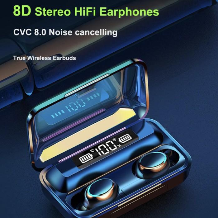 TWS Headset Bluetooth F9-5 LED Wireless Earphone Bass Original Import