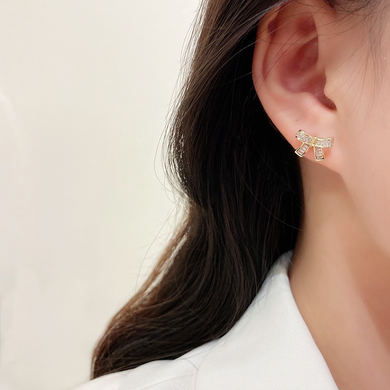 Anting Tusuk Sterling silver 925 Desain Pita Hias Kristal Zircon Mewah Berkilau Untuk Wanita