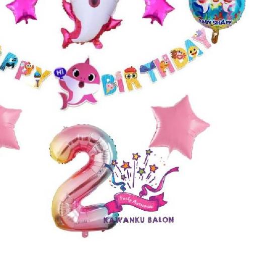 ✺ BABY SHARK BANNER-CHAR SET DEKORASI/BALON FOIL SHARK/BALON BABY SHARK/ULANG TAHUN SHARK ♙