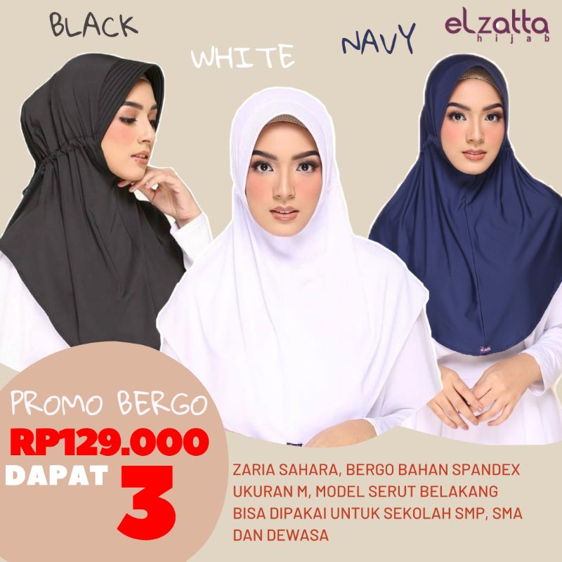 ELZATTA KERUDUNG INSTAN BERGO HIJAB INSTANT BERGO JERSEY SPANDEX SERUT BELAKANG