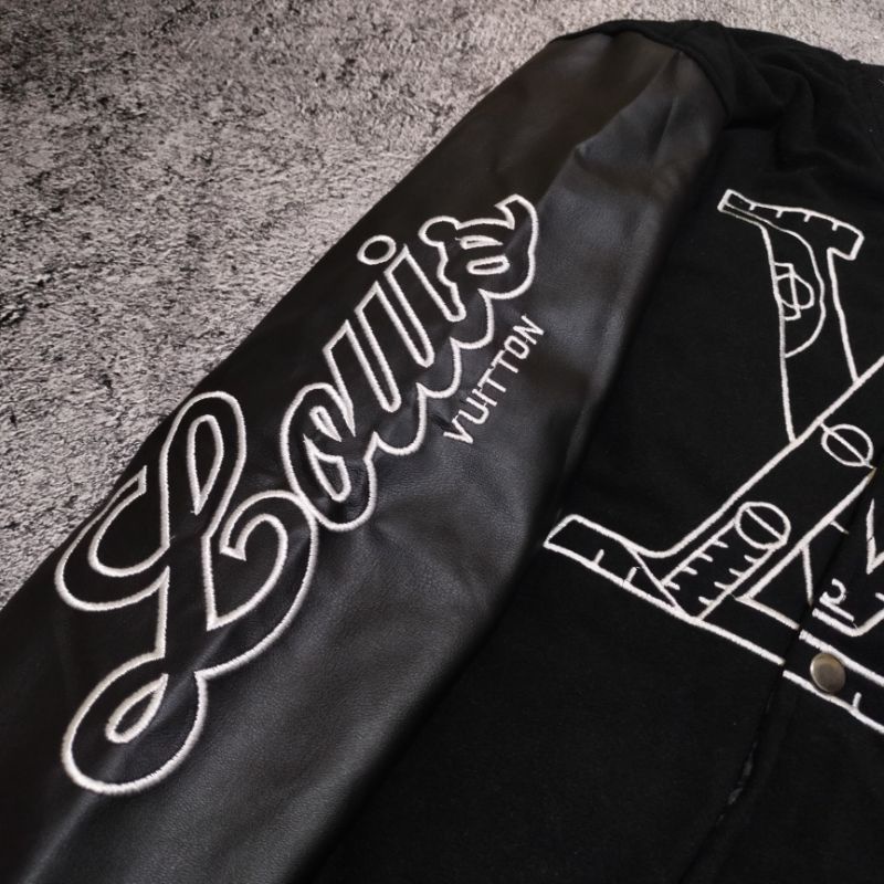 READY !!! JACKET VARSITY LOUIS VUITTON FULL BORDIR HITAM AUTHENTIC FULLTAG &amp; LEBEL