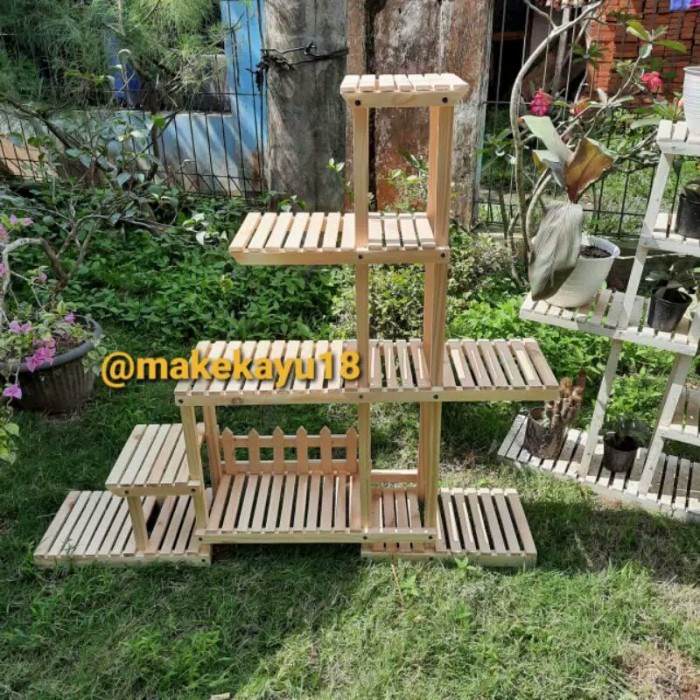 Rak Tanaman - Rak Bunga Bahan Kayu Jati Belanda Rak Tanaman Susun Modern Minimalis