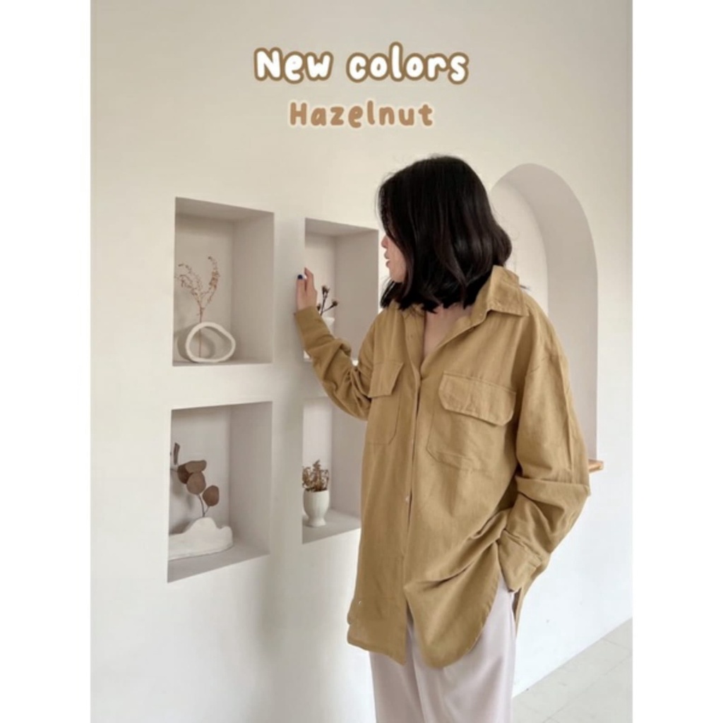 BEFAST - ZEC OOTD Wanita Kemeja PIKA / HIGH QUALITY Nindy Oversize Linen Pocket Shirt / Kemeja Oversize Wanita / OOTD Ala Style Korean Wanita / Kem Lengan Panjang / Fashion Wanita Casual / Kemeja Polos Terbaru