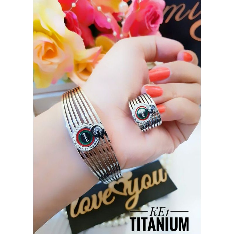 Set Perhiasan Titanium Guci* Bulgari/Kartir/Silver/Gold/Rosegold/ Gelang Wanita Fashion