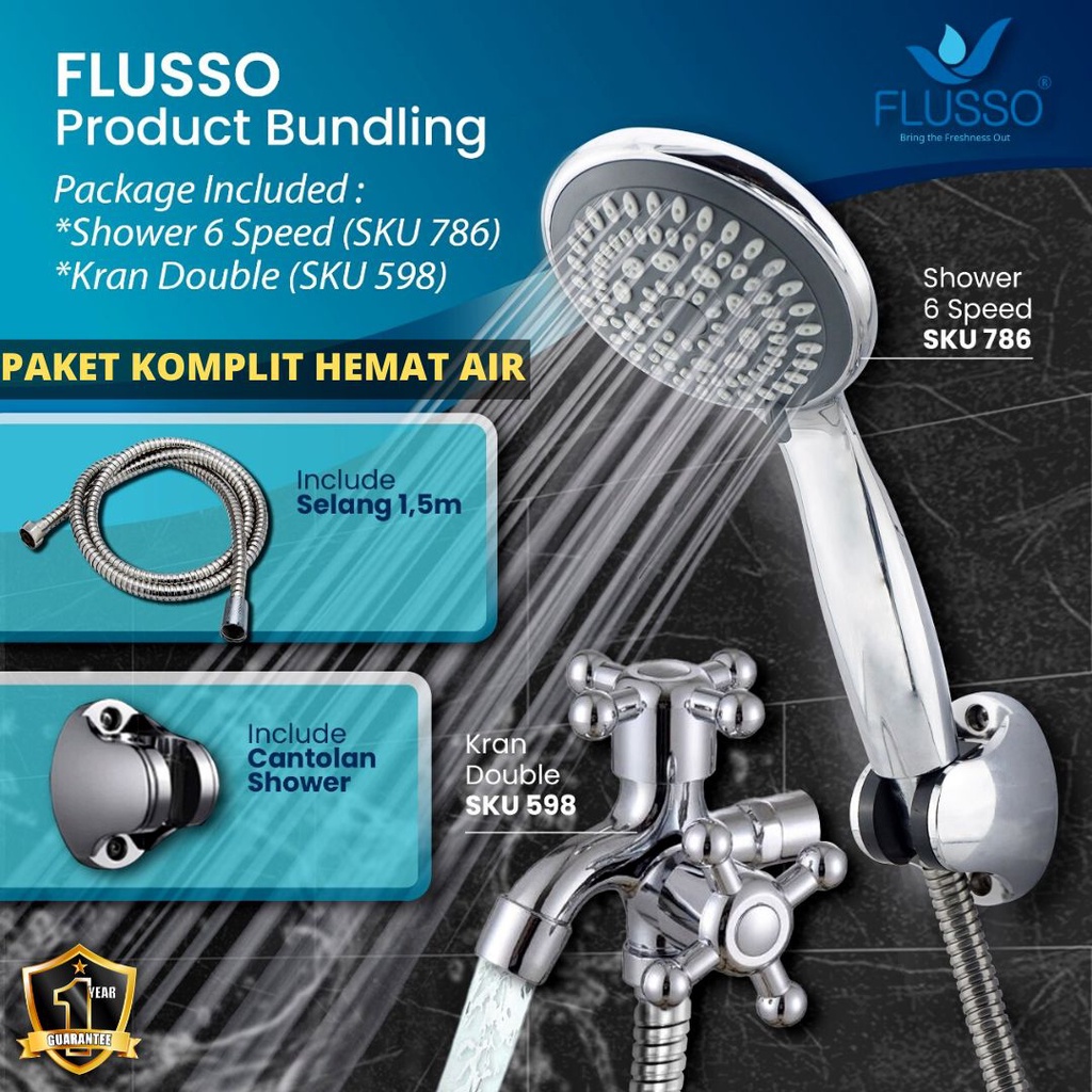 Jual Flusso Paket Lengkap Shower Set Komplit Keran Double Black Gold Kuningan Shower Mandi