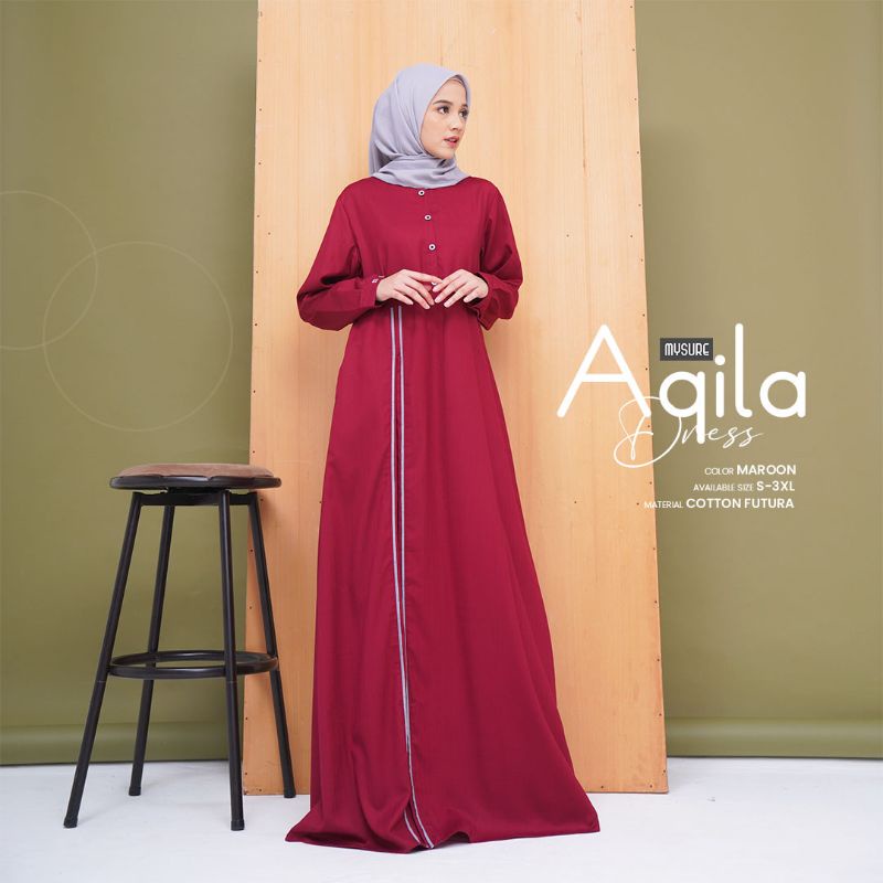 GAMIS AQILA DRESS  MUSTARD &amp; MAROON • BY MY SURE