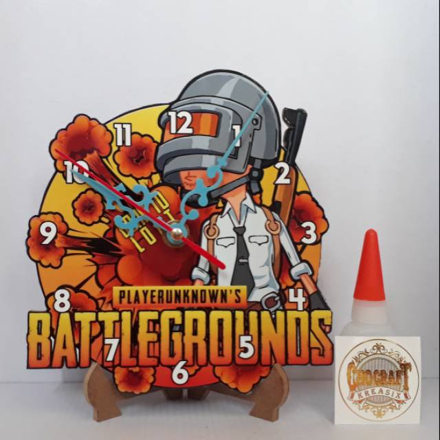 Jam meja bahan kayu mdf pubg playground game laki perempuan