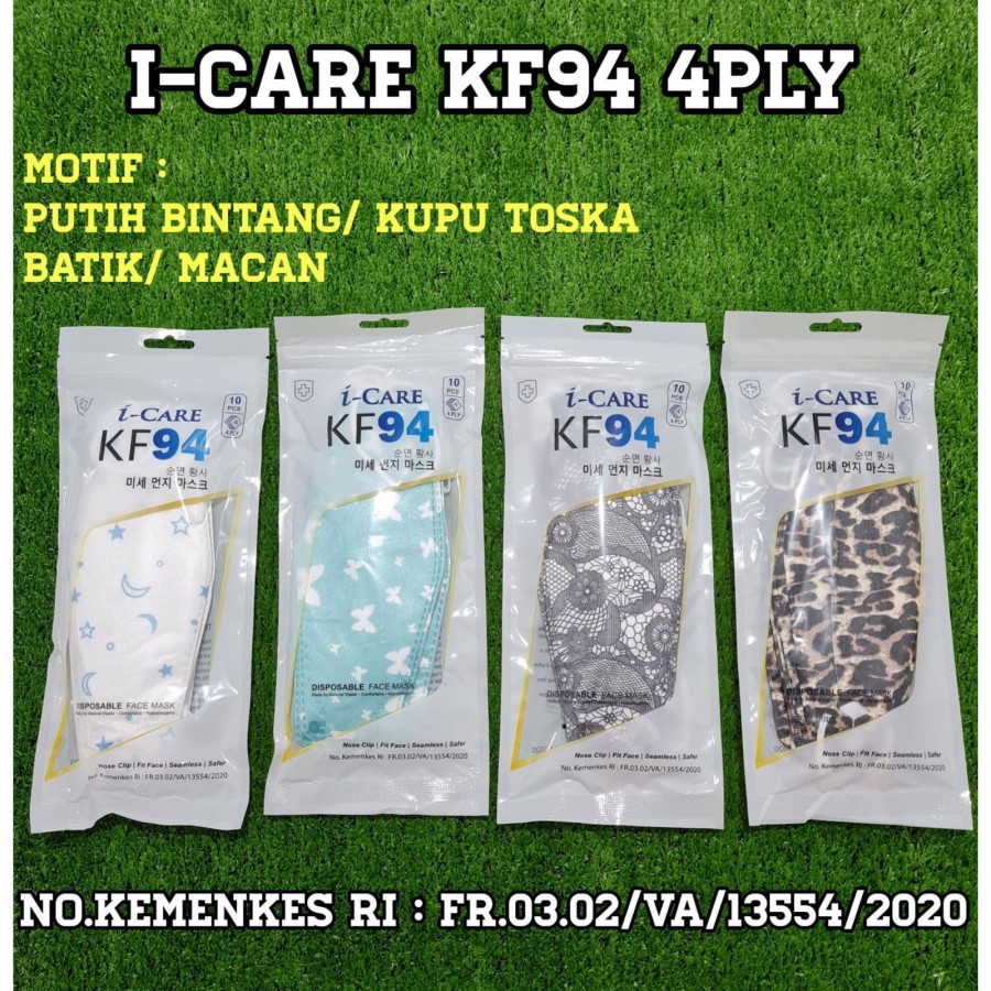 KF94 Motif Batik Dll Masker KF94 Icare 4ply Dewasa 4D Earloop isi 10pcs Kemasan Sachet - Big Plaza