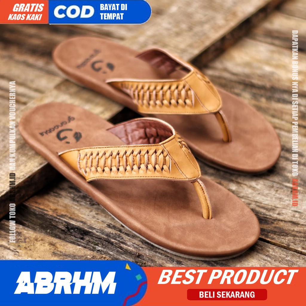 ABRHM Sandal Sendal Jepit Pria Kulit Asli