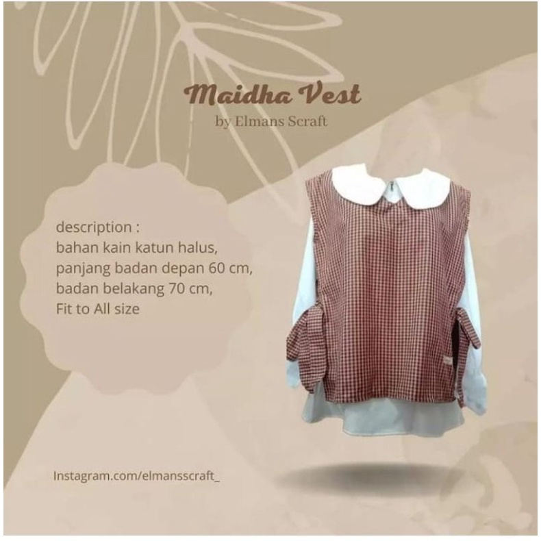 Maidha Vest Wanita Kotak Kotak Katun Premium All Size