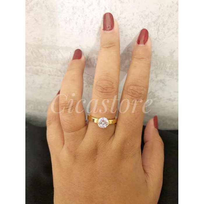 cincin permata gold / Cincin Titanium Solitaire Perhiasan