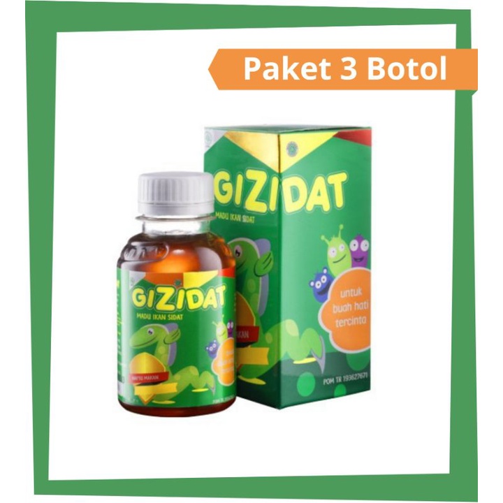 GIZIDAT Madu Alami Asli - Paket 3 Botol, Vitamin Penambah Nafsu Makan dan Penambah Berat Badan Anak