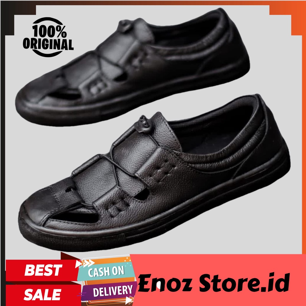 ENOZ X MONZA - Sepatu Slip On Casual Santai formal Pantofel Pria kulit sapi asli Selop Kasual Sepatu Slop Pansus OOTD Street Korea BTS Cowo Keren Trendy Original Kekinian