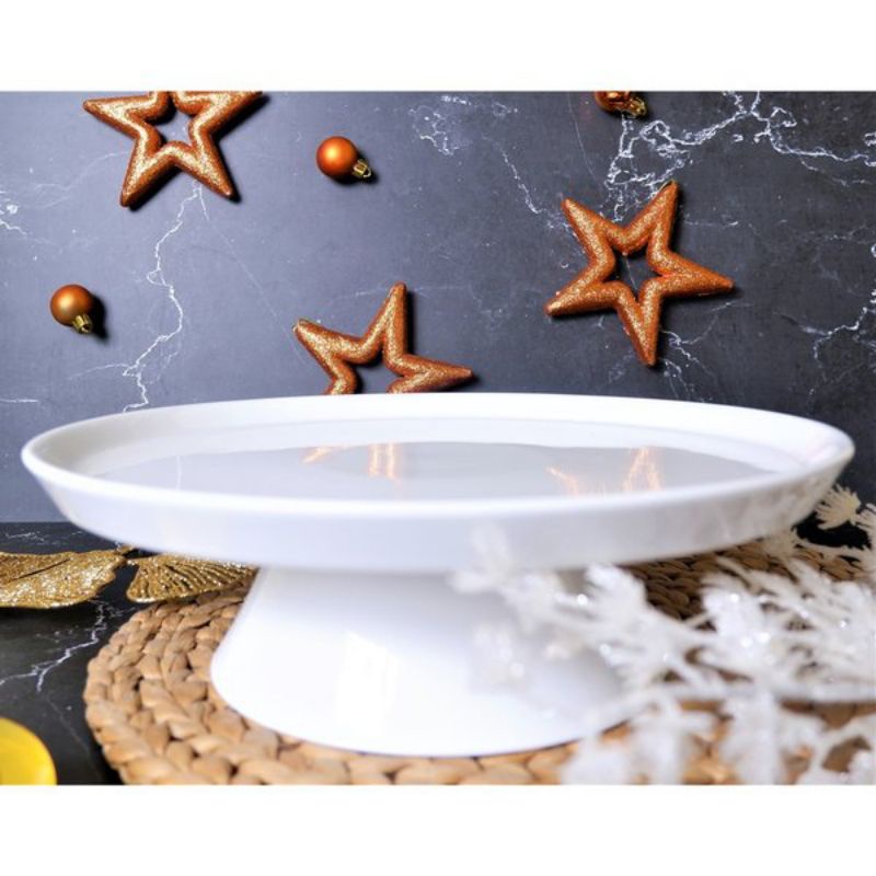Cake Plate Stand Keramik Diameter 30cm Tempat Kue Porcelain Warna Putih Tatakan Buah Kue Piring Saji