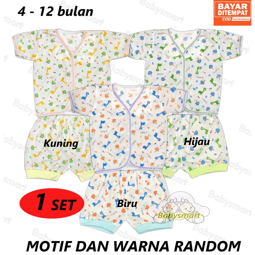 Babysmart - 1 SET Setelan Baju Bayi Pendek+Celana Pendek JUMBO Motif TABUR umur 4 - 12 bulan/baju