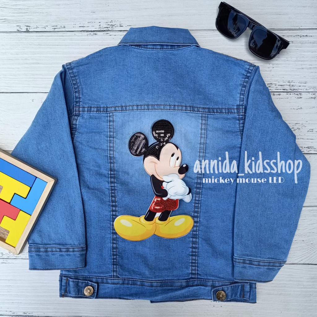 Jaket jeans anak mickey mouse LED (Bisa menyala)