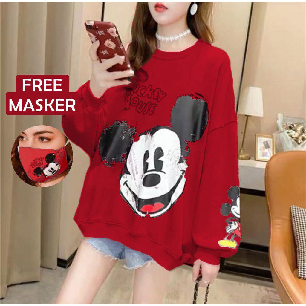 ATASAN SWEATER MIKER BONUS MASKER FREE / PAKAIAN FASHION WANITA LENGAN PANJANG TERLARIS