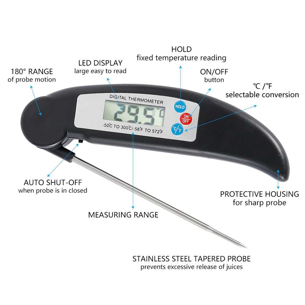 Digital Food Thermometer Pengukur Suhu Makanan Meat BBQ Foldable Probe Peralatan Masak Berkualitas